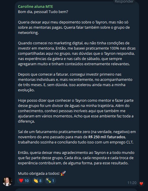 Depoimento de Caroline, aluna MTE